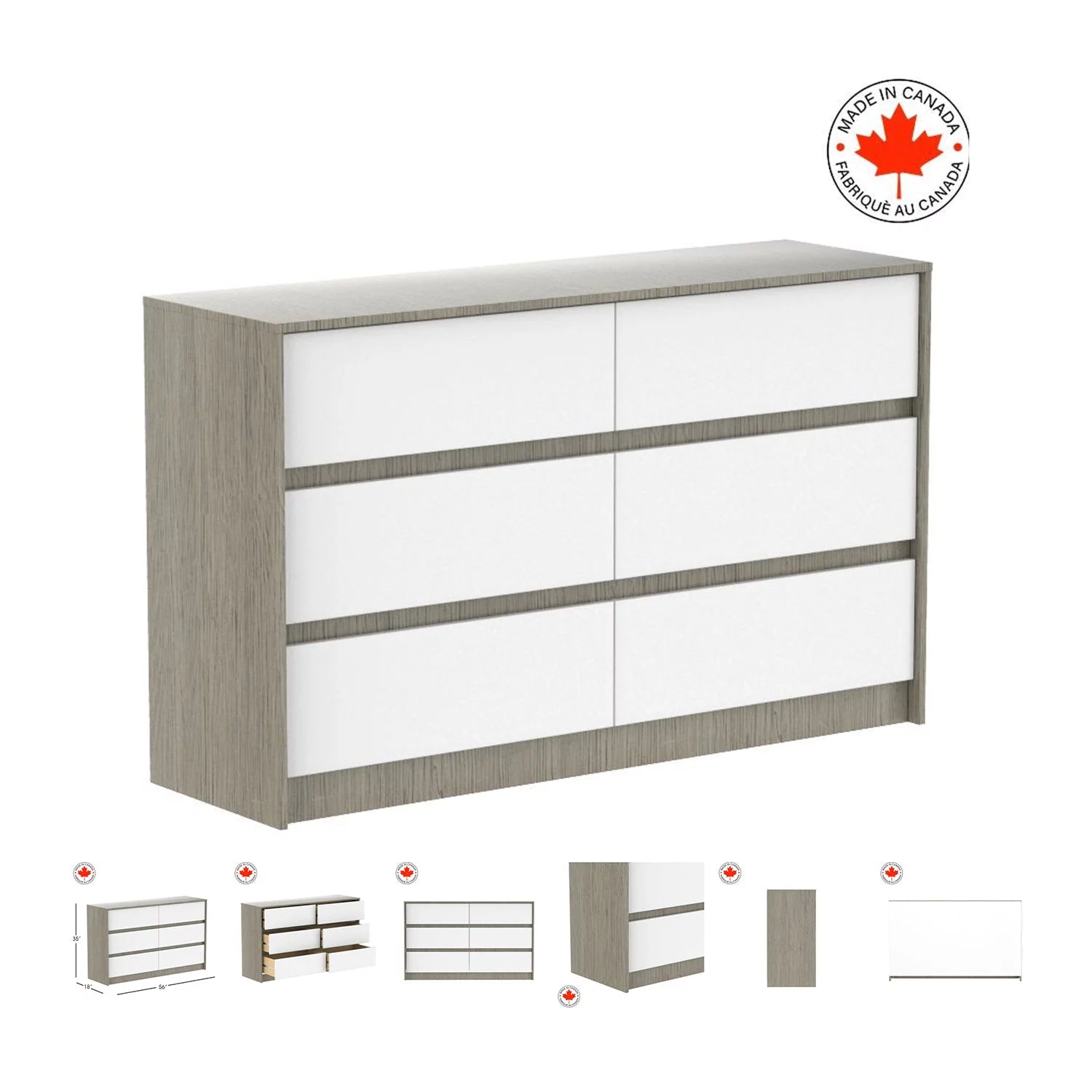 Rocco 6-Drawer Dresser | White + Grey Bambino Furniture Rocco 6-Drawer Dresser | White + Grey Bambino Furniture