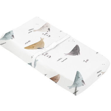 Kushies Percale Change Pad Cover With Slits For Straps | Whales