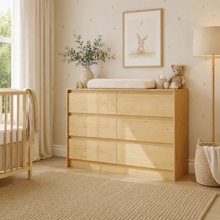Lucian Collection | Natural Crib & 6-Drawer Dresser Set