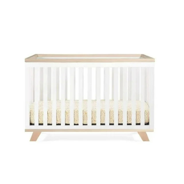 Amara 2-Piece Nursery Furniture Set | 3-in-1 Convertible Crib & 3-Drawer Dresser in White, Natural Wood & Gold