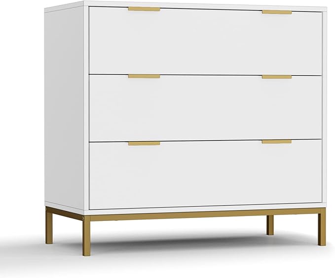 Amara 2-Piece Nursery Furniture Set | 3-in-1 Convertible Crib & 3-Drawer Dresser in White, Natural Wood & Gold