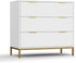 Amara 2-Piece Nursery Furniture Set | 3-in-1 Convertible Crib & 3-Drawer Dresser in White, Natural Wood & Gold
