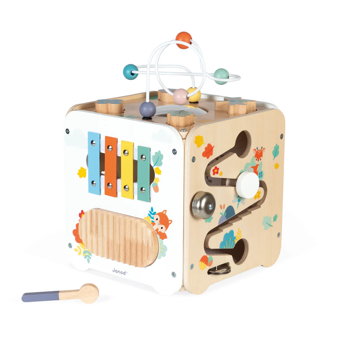 Janod Pure Large Multi-Activity Cube | Wooden Activity Cube for Toddlers