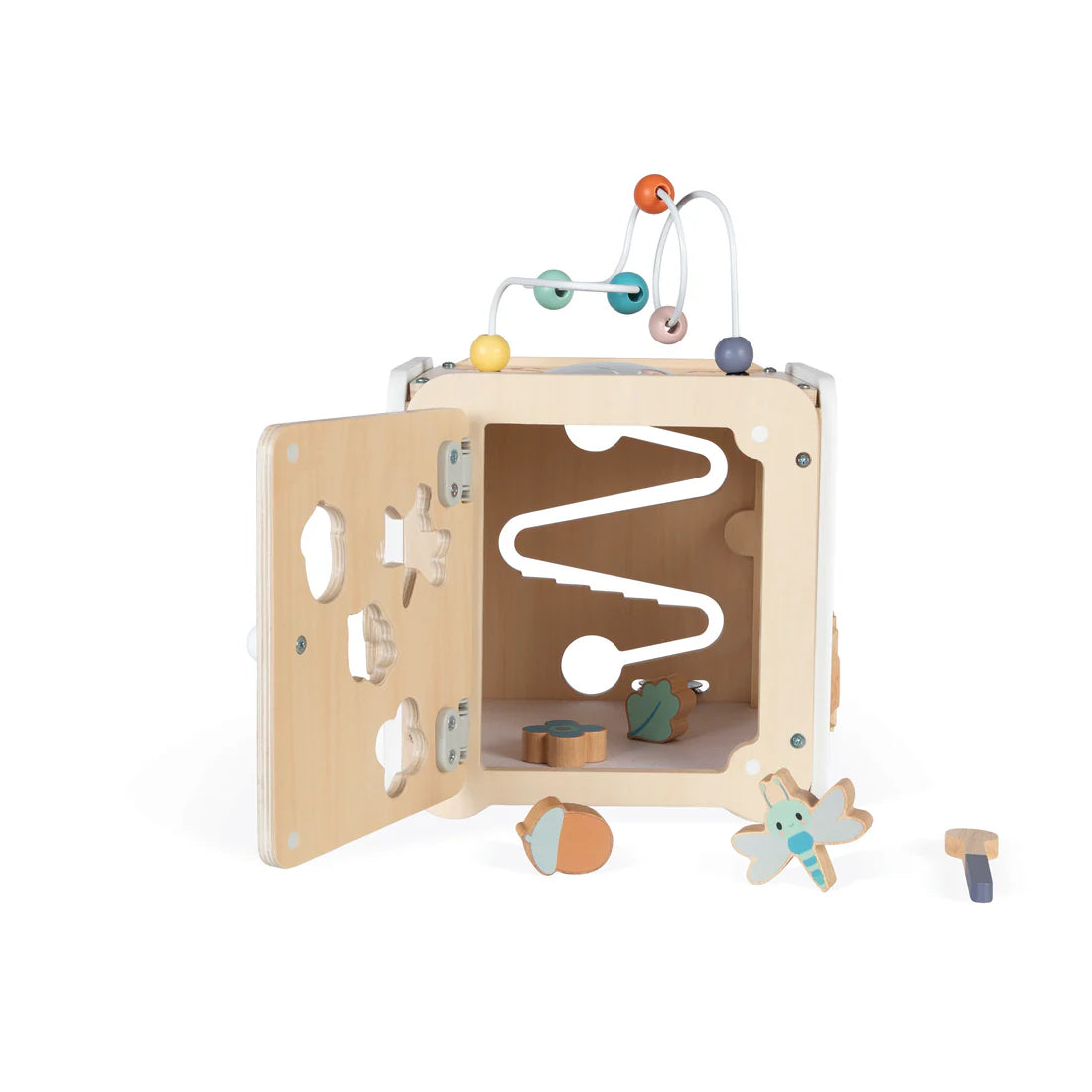 Janod Pure Large Multi-Activity Cube | Wooden Activity Cube for Toddlers