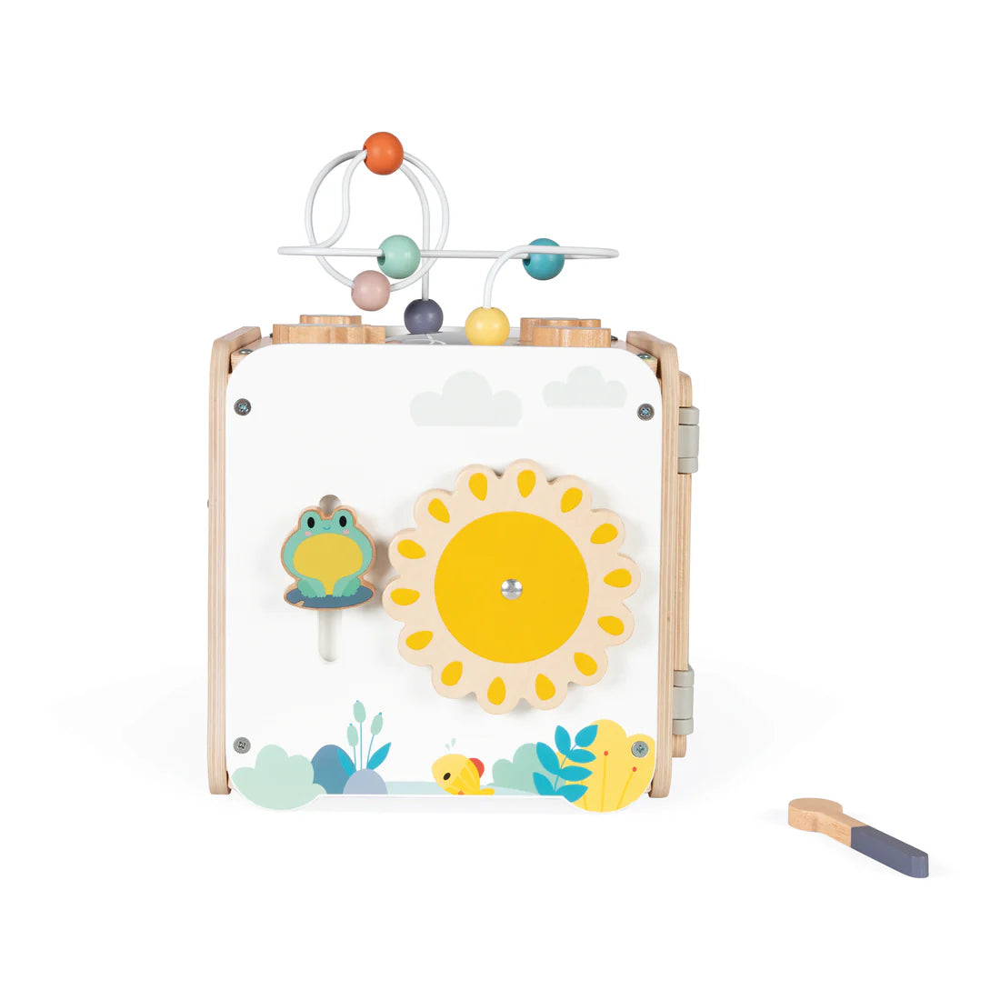 Janod Pure Large Multi-Activity Cube | Wooden Activity Cube for Toddlers