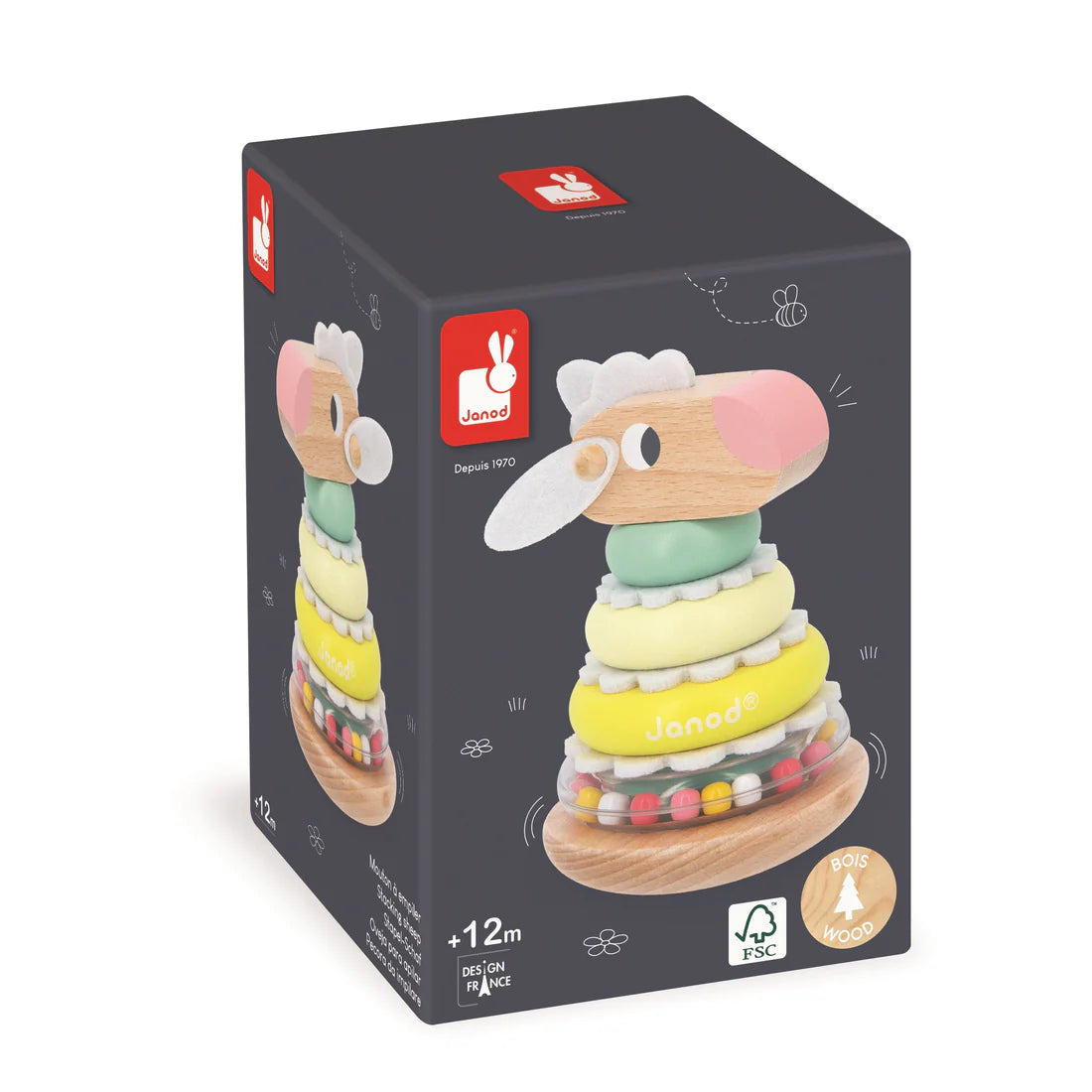 Janod Pure Stacking Sheep Zigolos | Wooden Stacking and Rocking Toy
