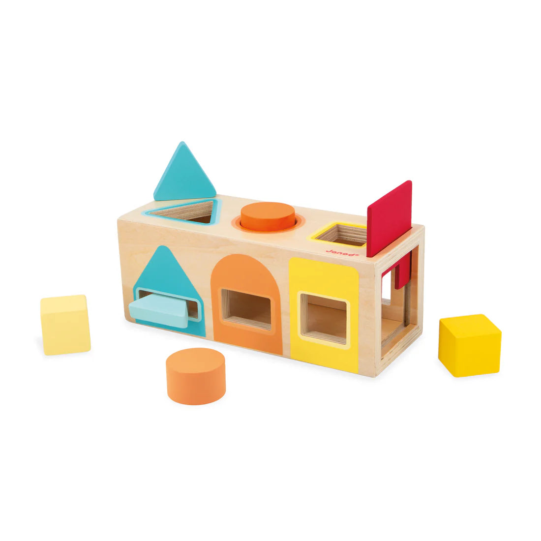 Janod Sensory Geometric Shape Box | Wooden Shape Sorter Toy