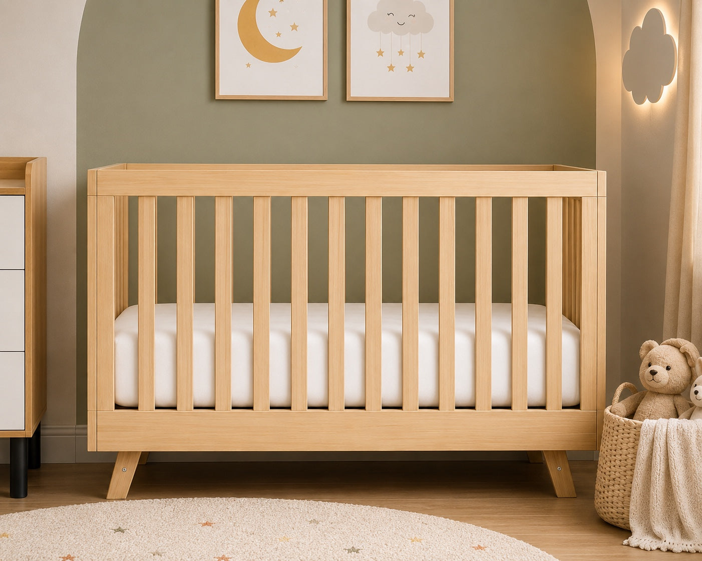 Karlie Collection Crib & Dresser Set | Modern Nursery Furniture Natural