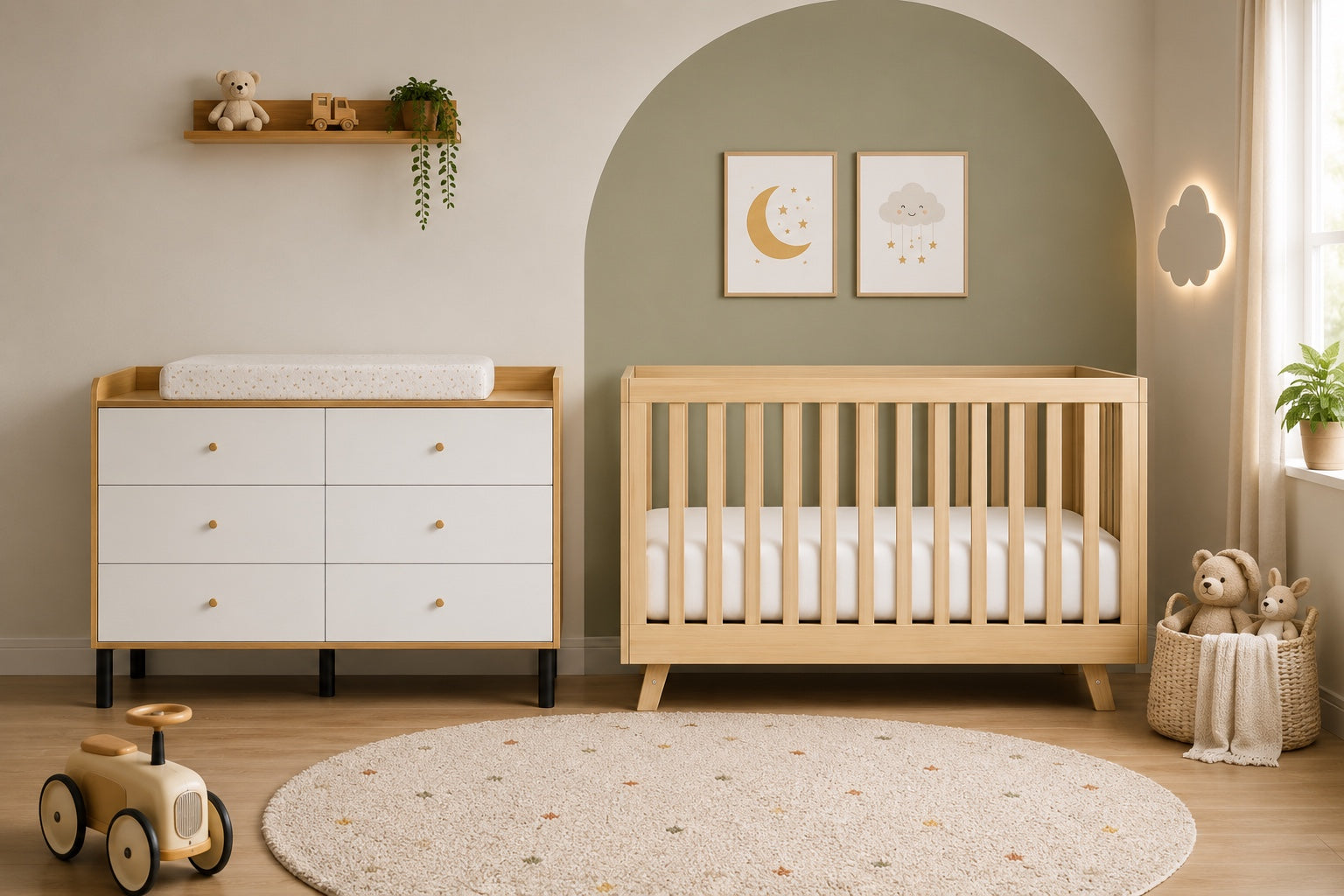 Karlie Collection Crib & Dresser Set | Modern Nursery Furniture Natural