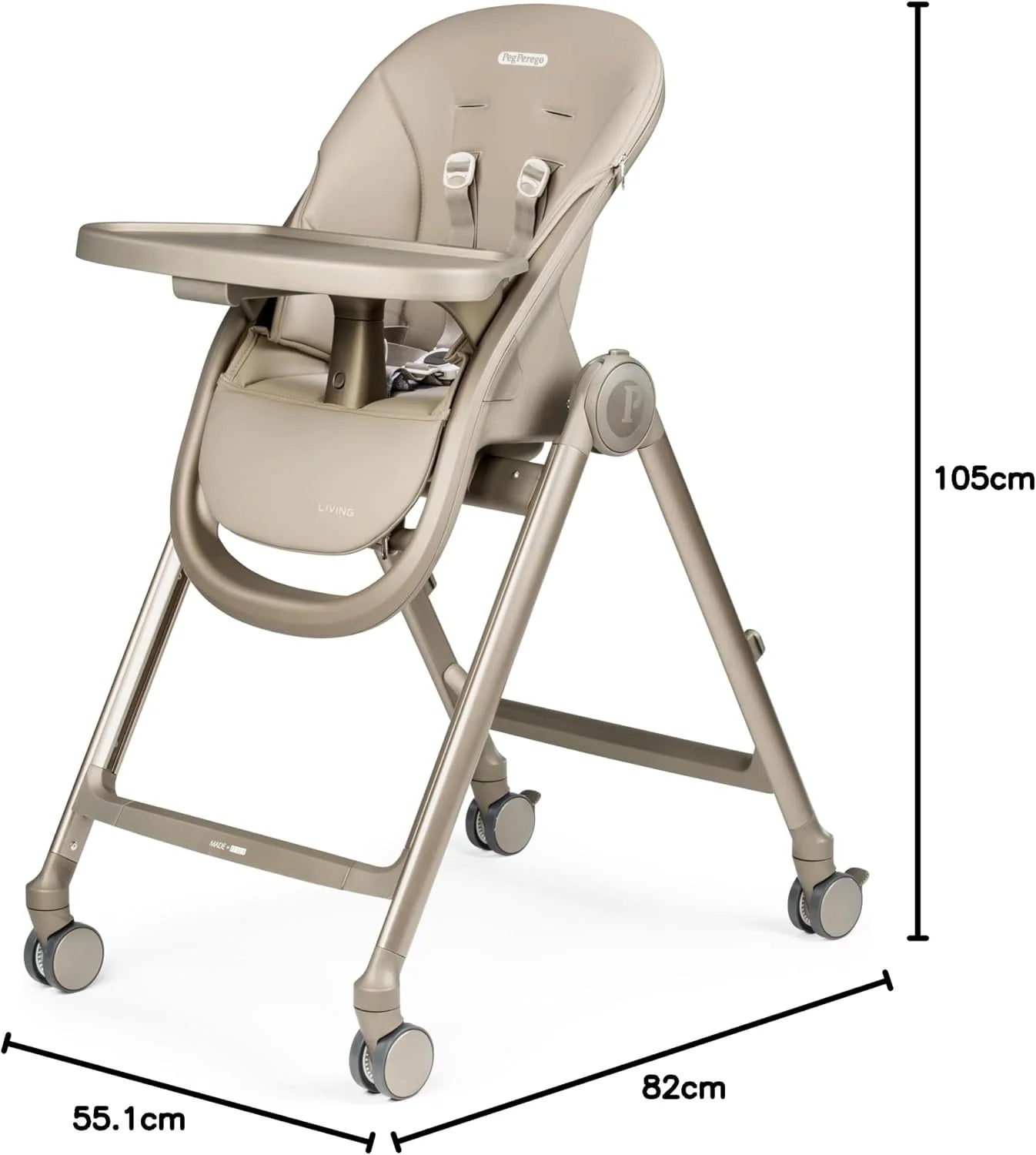 Peg Perego Living High Chair & Recliner | Adjustable & Foldable | Made in Italy | Space Sand