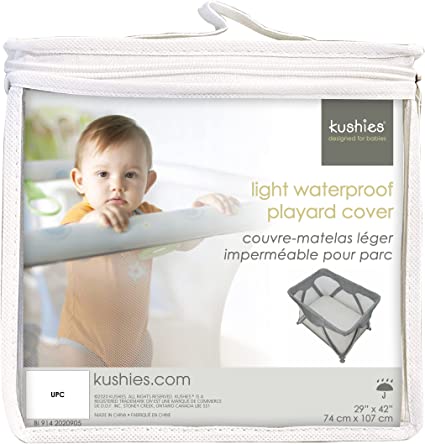 Kushies Baby Deluxe Soft Quilted Waterproof Playard Mattress Protector | Grey 29'' x 42'' (P545-97)