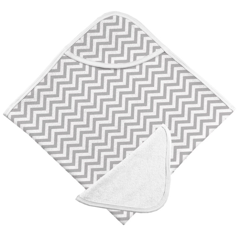 Hooded Bath Towel & Washcloth Set | Grey Chevron